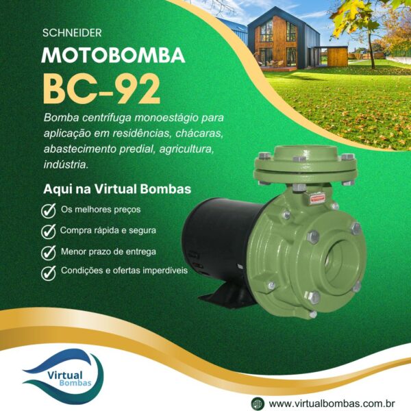 Bomba Centrífuga Monoestágio Schneider BC-92 S 1A 3/4 cv Monofásico 127/220 V - Image 2