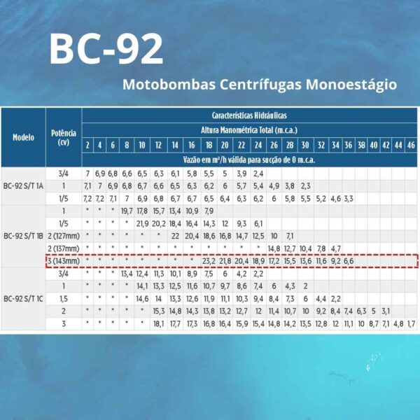 Bomba Centrífuga Monoestágio Schneider BC-92 S 1B (143 mm) 3 cv Monofásico 127/220 V - Image 2